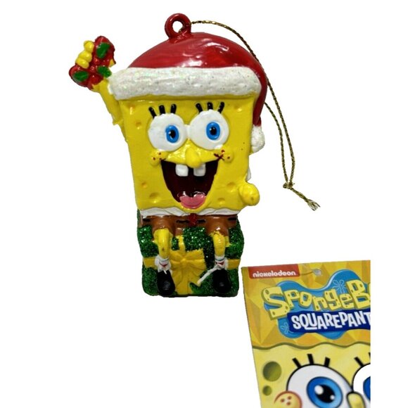 Spongebob Squarepants Gift Christmas Tree Ornament Hanging Santa Hat Yellow Toy - Picture 3 of 9